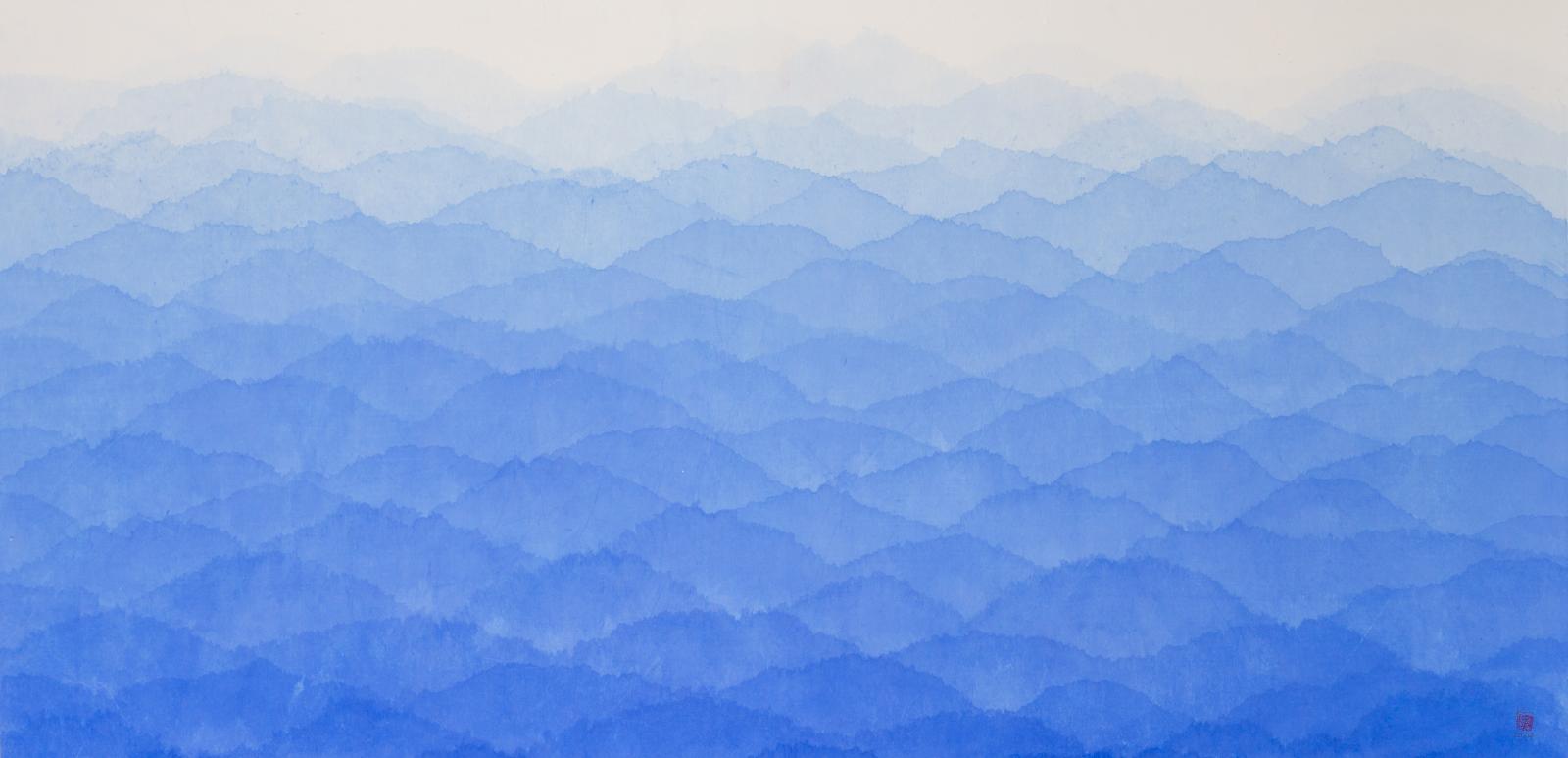 Minjung Kim, Blue Mountain (24-142S), Watercolour on mulberry Hanji paper, 70.5 x 145 cm, 2024