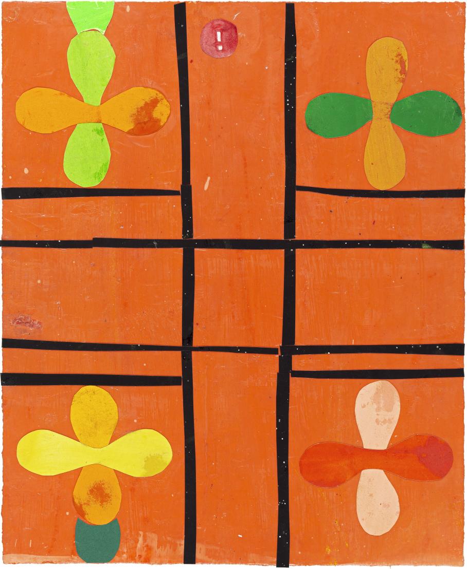 Martin Assig, Seelen #166, Gouache, wax & cut paper, 30.5 x 25 cm, 2021