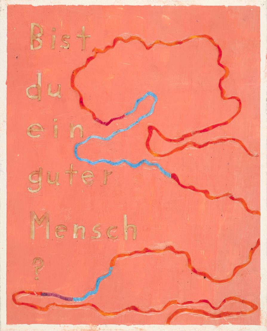 Martin Assig, Seelen #23 - Bist Du ein guter Mensch?, Gouache, wax & cut paper, 30.5 x 25 cm, 2020