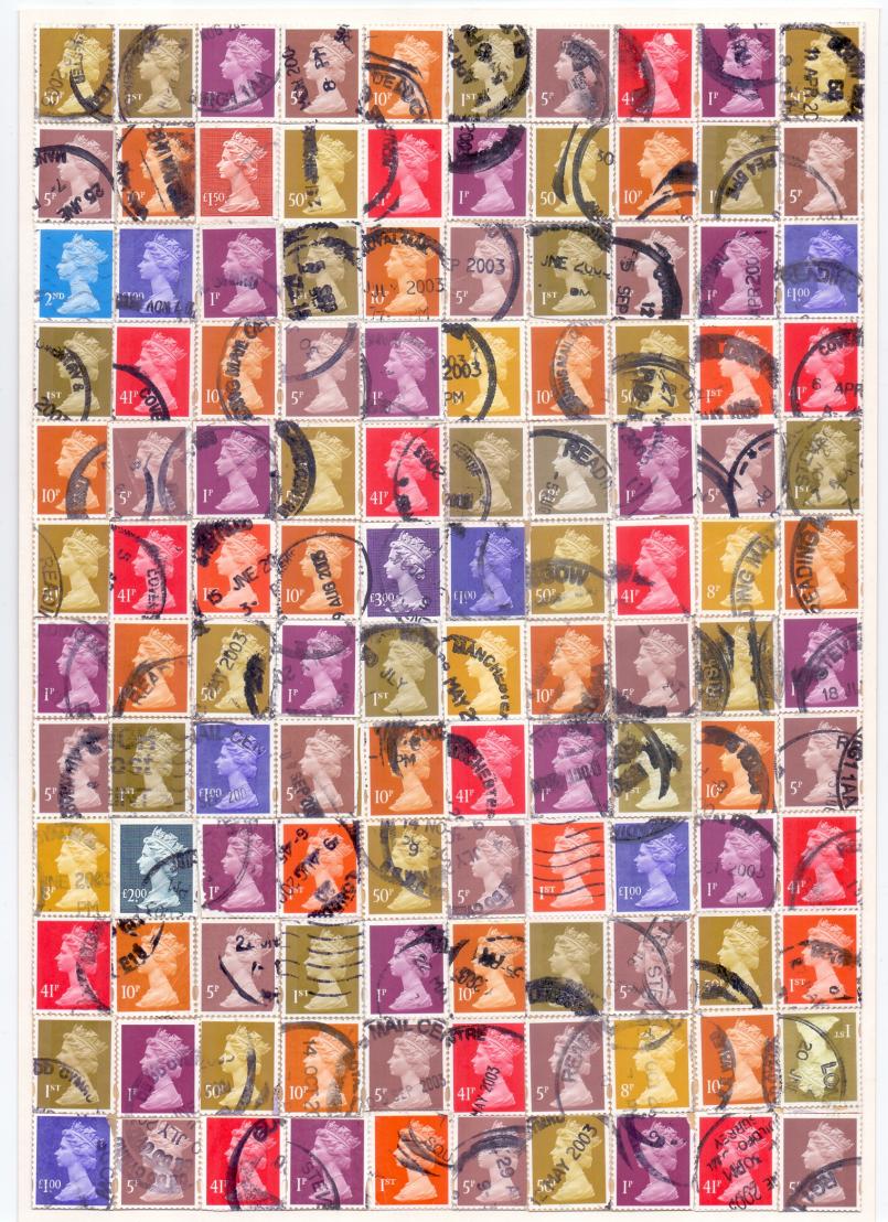 Károly Keserü, Untitled (1507061), Andy Warhol Stamps Series, Queen Elizabeth II Stamps & paper collage, 30 x 21 cm, 2015