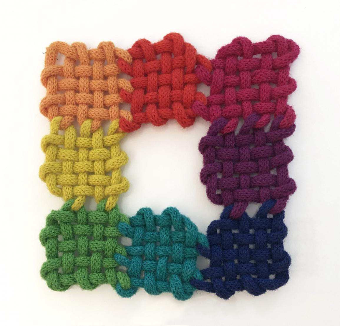Ann Sutton, Linked Square Spectrum, Darned wool on Perspex, 19 x 19 cm, 1974
