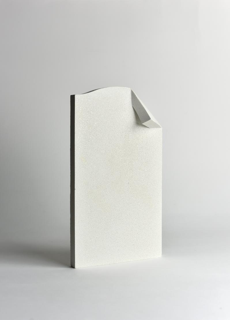 Jonathan Callan, Model for a dog eared gravestone, Crushed marble, lime & cement, ​​​​​​​31.5 x 18 x 7 cm, 2024