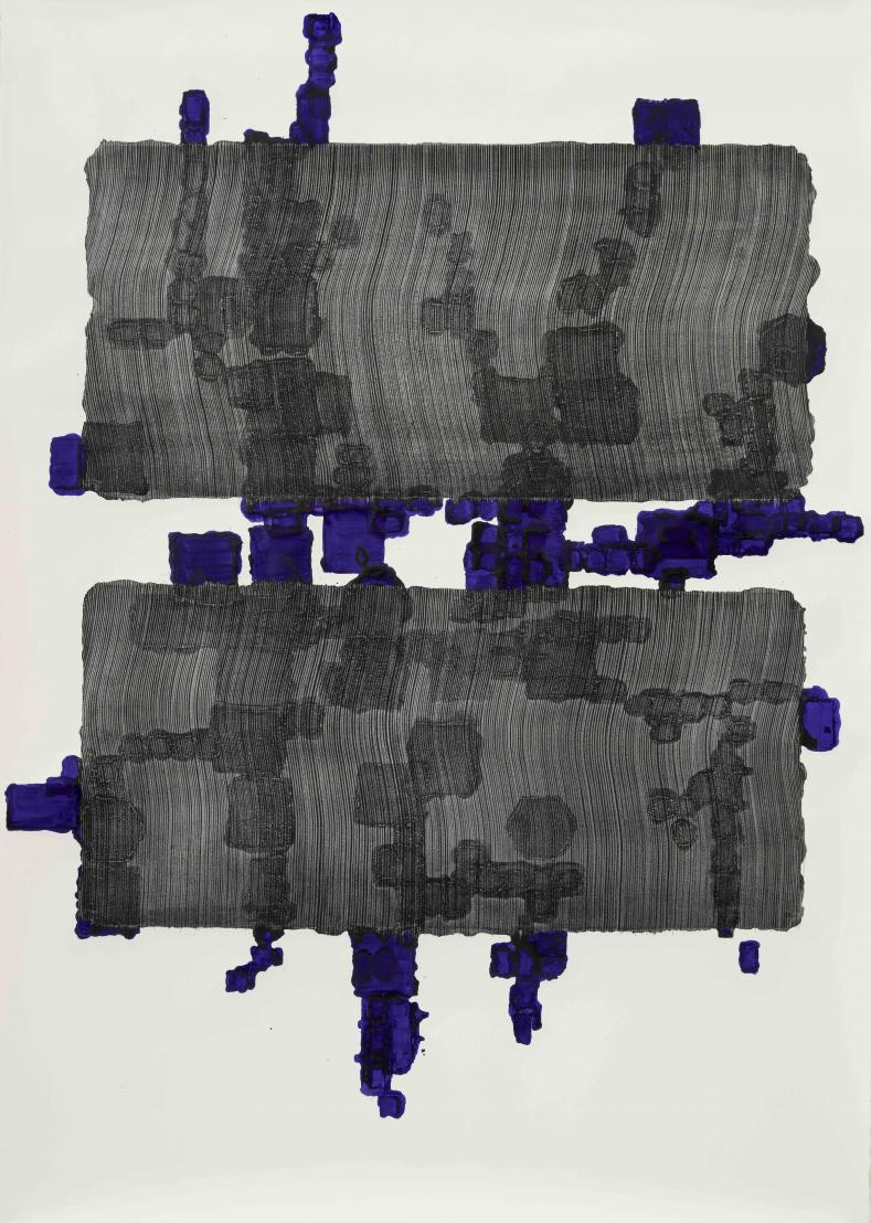 Thomas Müller, Untitled (PH 684), Silver coloured pencil and ink on Arches paper, 160 x 115 cm, 2026
